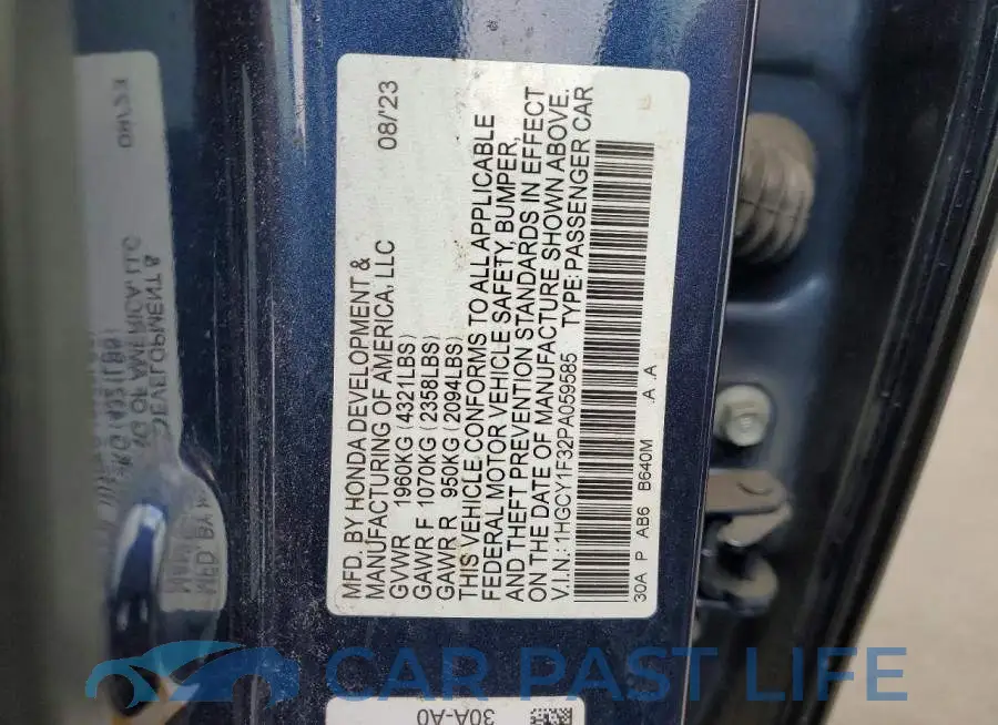1HGCY1F32PA059585# 12