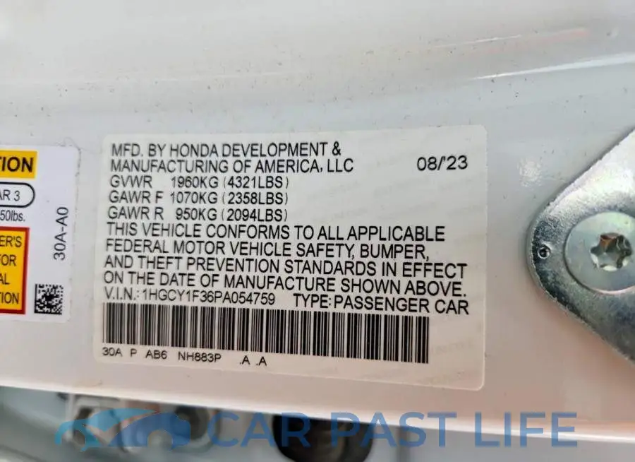 1HGCY1F36PA054759# 12