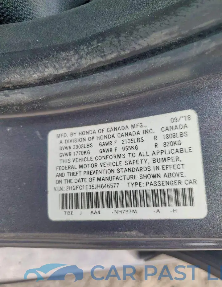 2HGFC1E35JH646577# 12