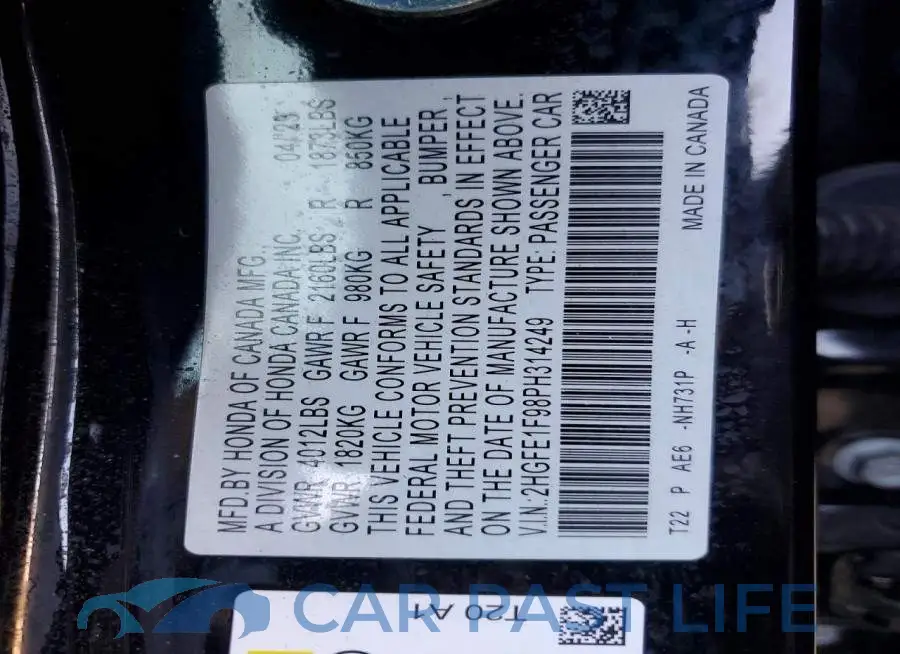 2HGFE1F98PH314249# 13