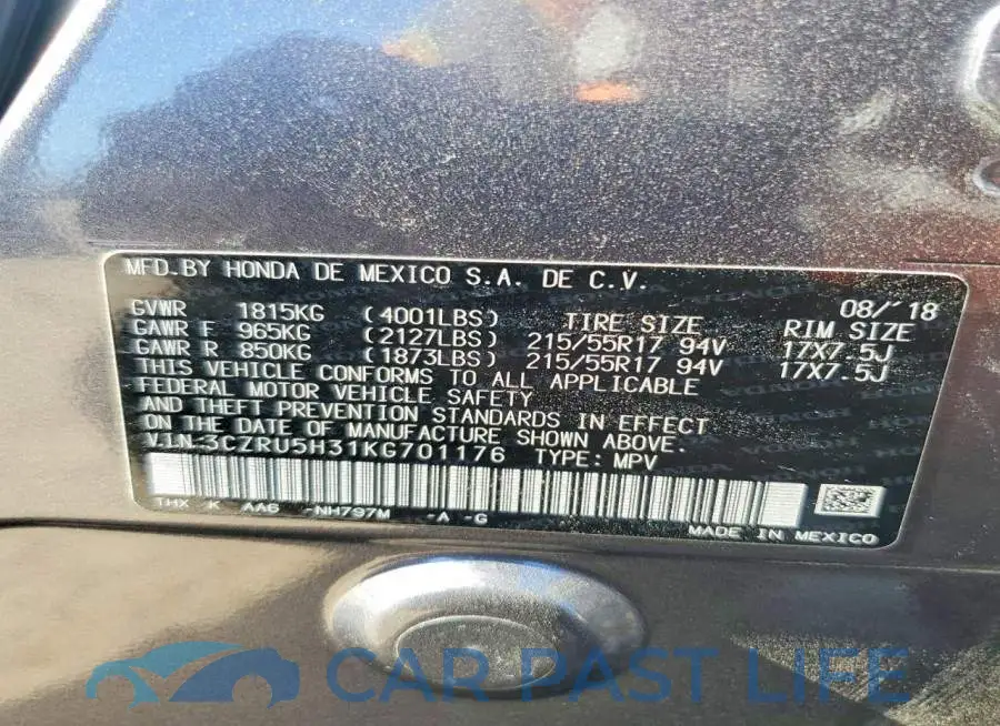 3CZRU5H31KG701176# 12