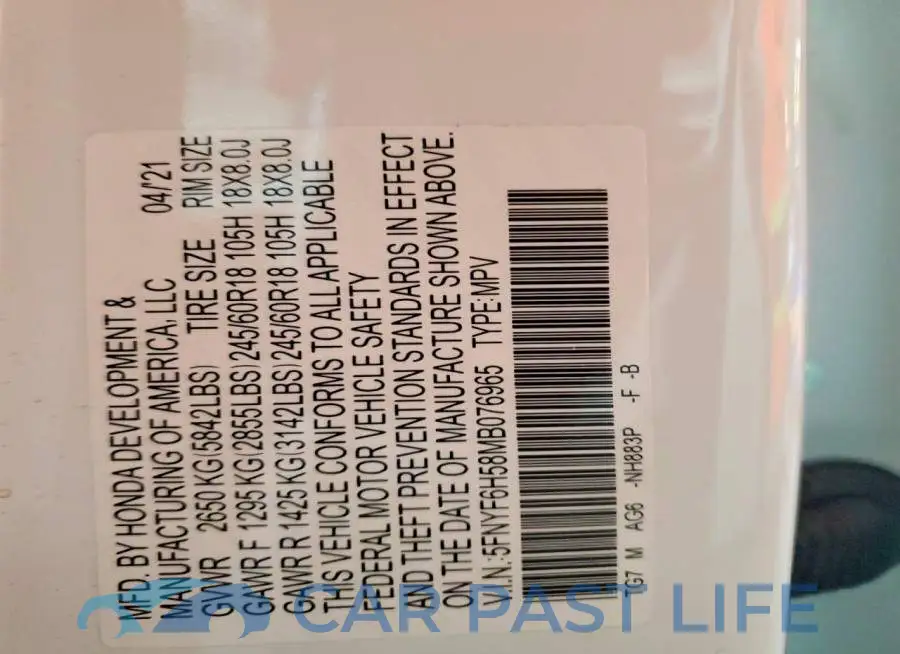 5FNYF6H58MB076965# 13