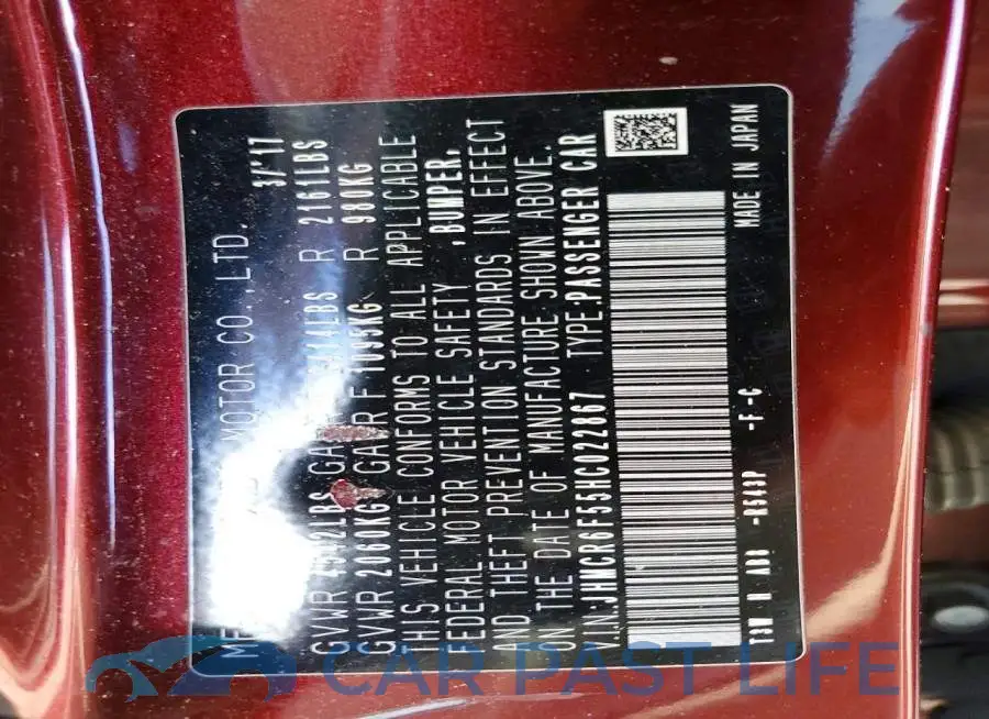 JHMCR6F55HC022867# 12