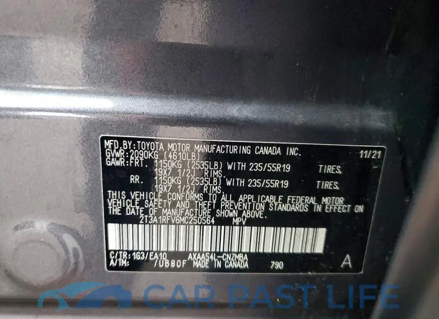 2T3A1RFV6MC250564# 13