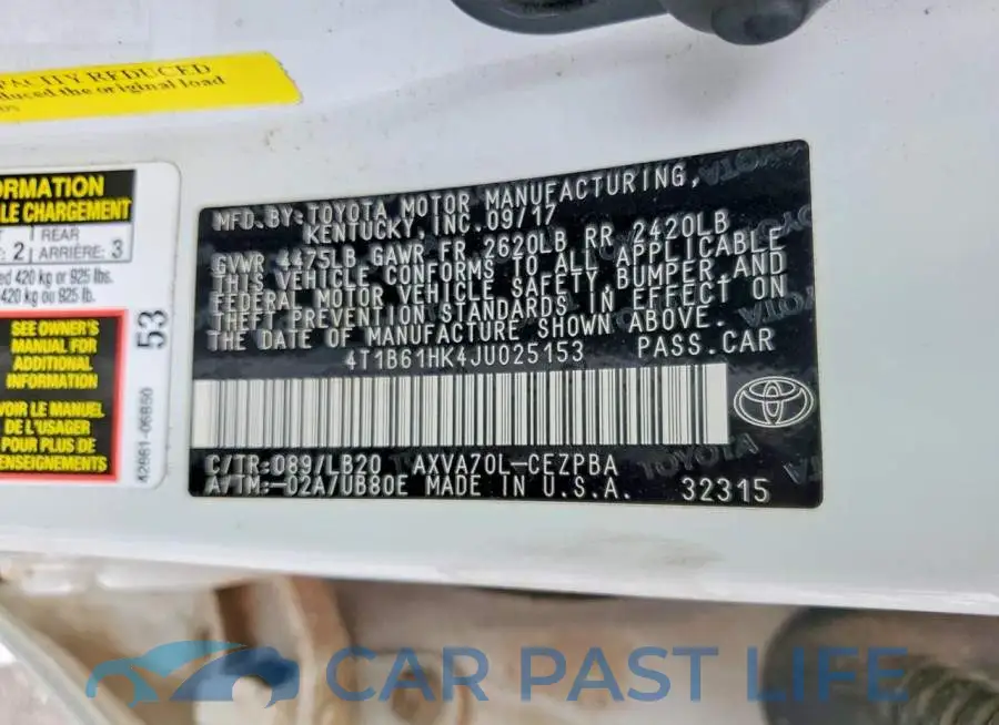 4T1B61HK4JU025153# 12