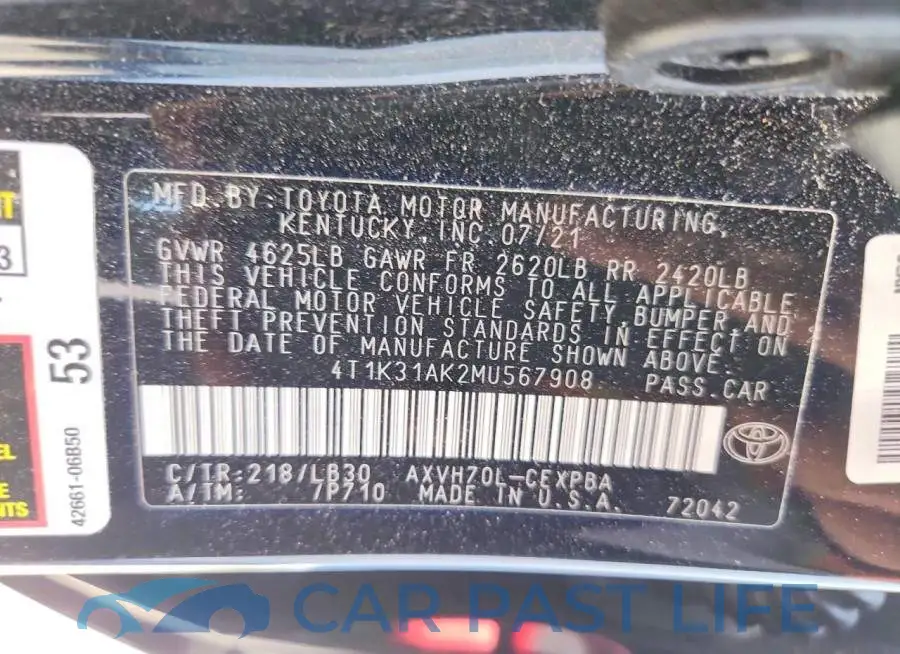 4T1K31AK2MU567908# 13