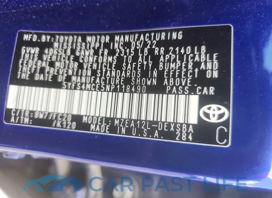 5YFS4MCE5NP118490# 12