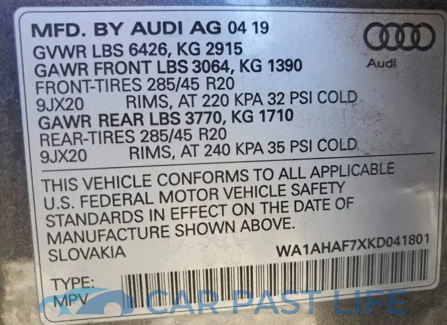 WA1AHAF7XKD041801# 14