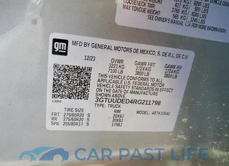 3GTUUDED4RG211798# 12