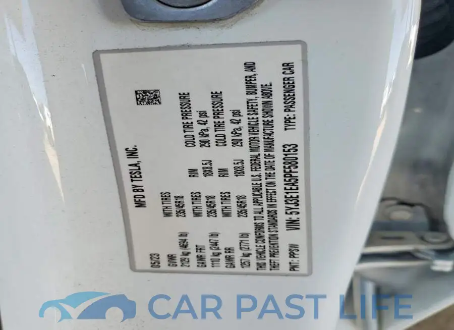 5YJ3E1EA5PF580153# 12