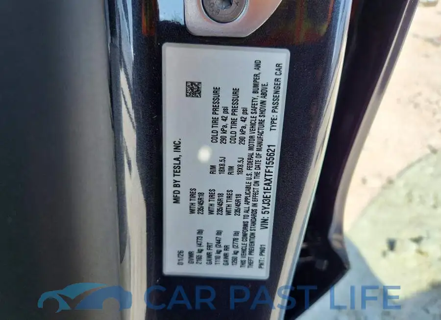 5YJ3E1EAXTF155621# 12