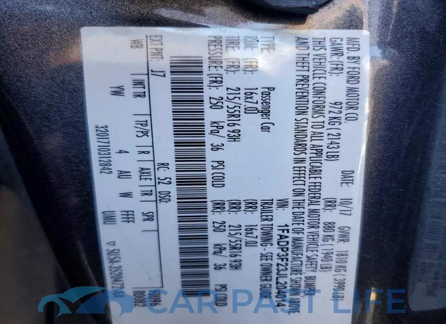 1FADP3F23JL204014# 12