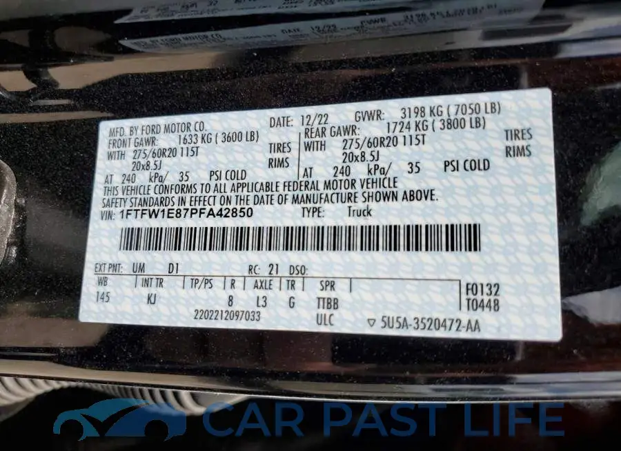 1FTFW1E87PFA42850# 12