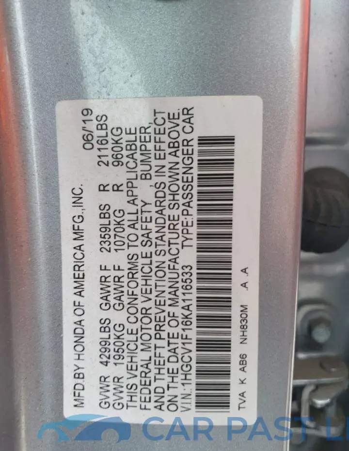 1HGCV1F16KA116533# 13