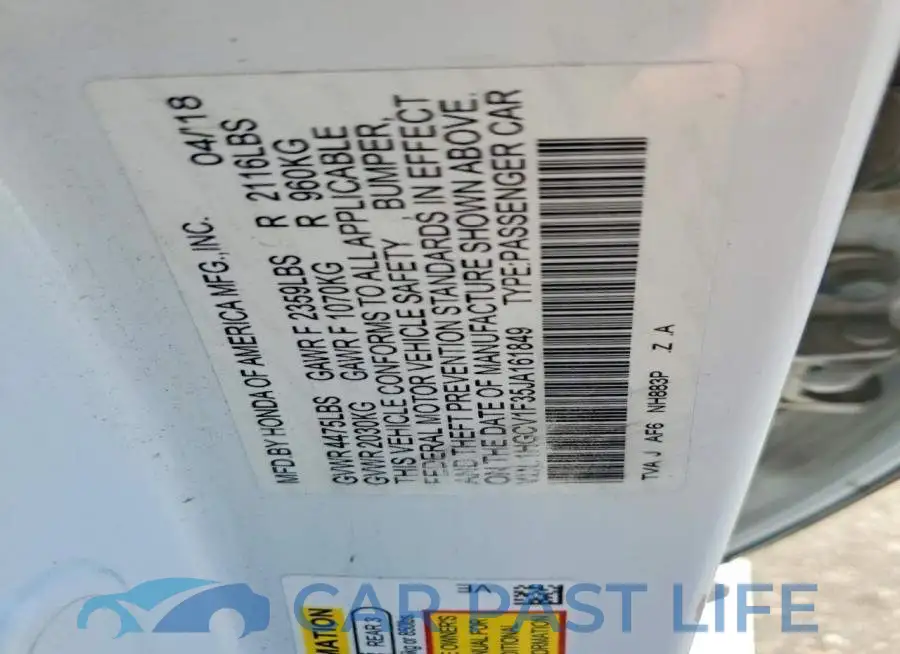 1HGCV1F35JA161849# 13