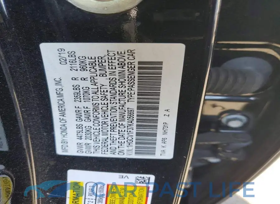 1HGCV1F37KA056697# 12
