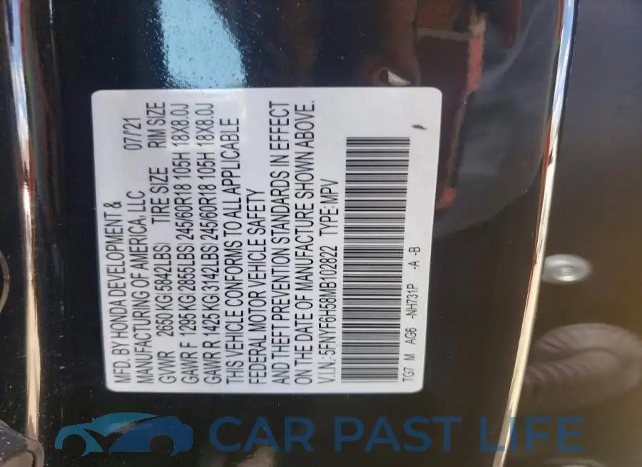 5FNYF6H58MB102822# 13