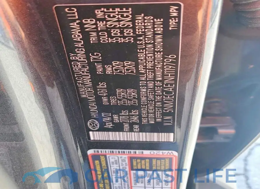 5NMJECAE1NH119796# 13