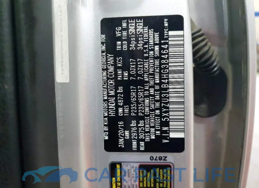 5XYZU3LB4HG384641# 14