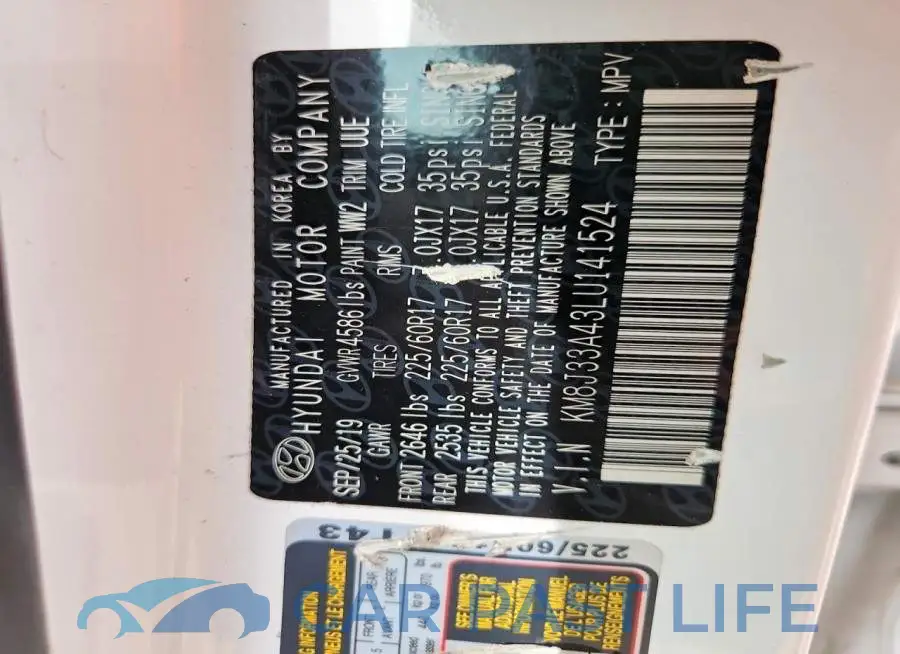 KM8J33A43LU141524# 12