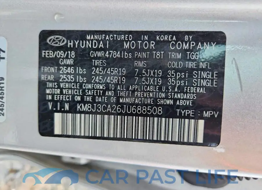KM8J3CA26JU688508# 14