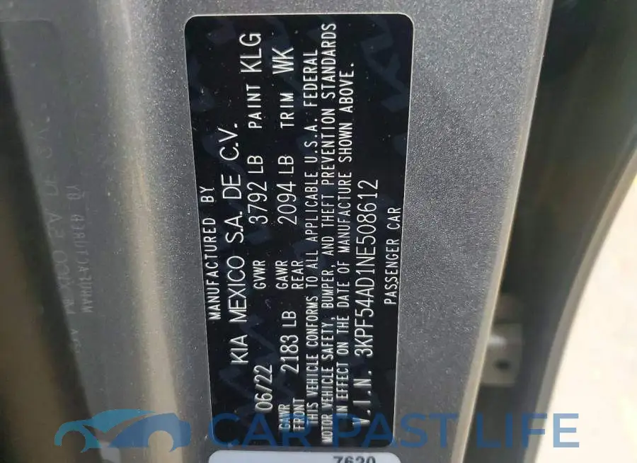 3KPF54AD1NE508612# 12