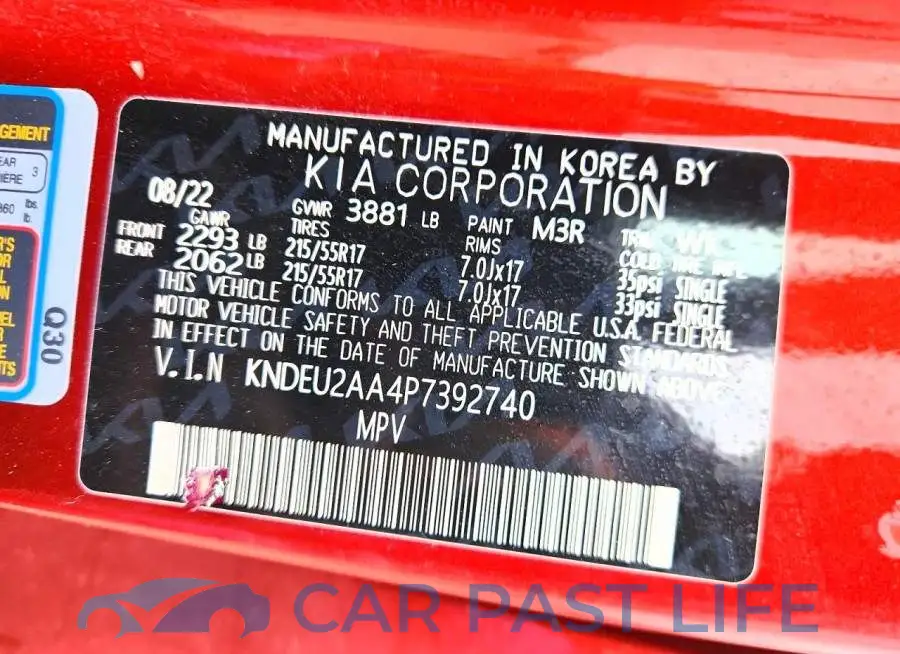 KNDEU2AA4P7392740# 14