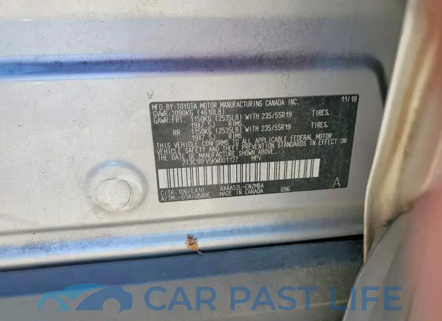 2T3C1RFV5KW001127# 12