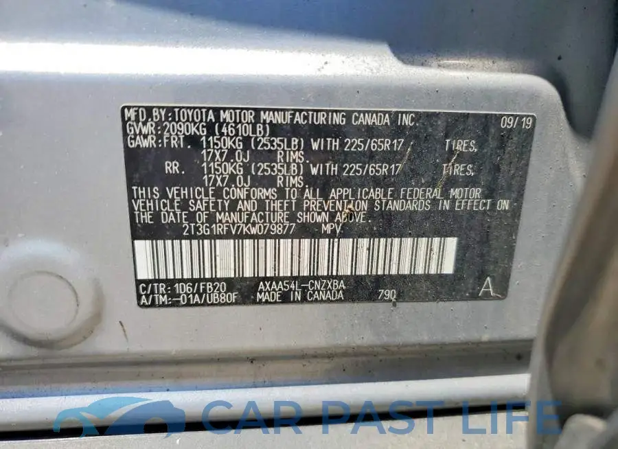 2T3G1RFV7KW079877# 13