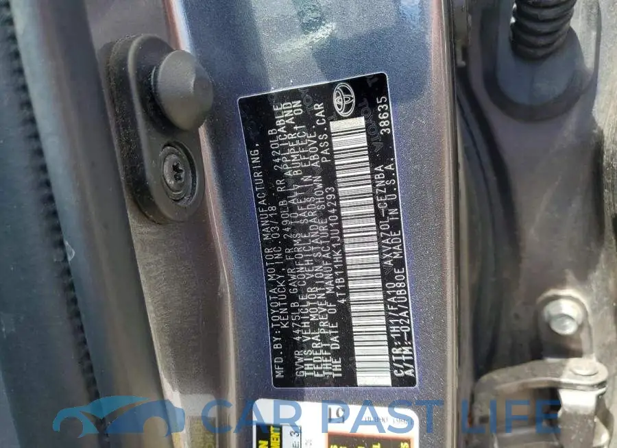 4T1B11HK1JU104293# 12