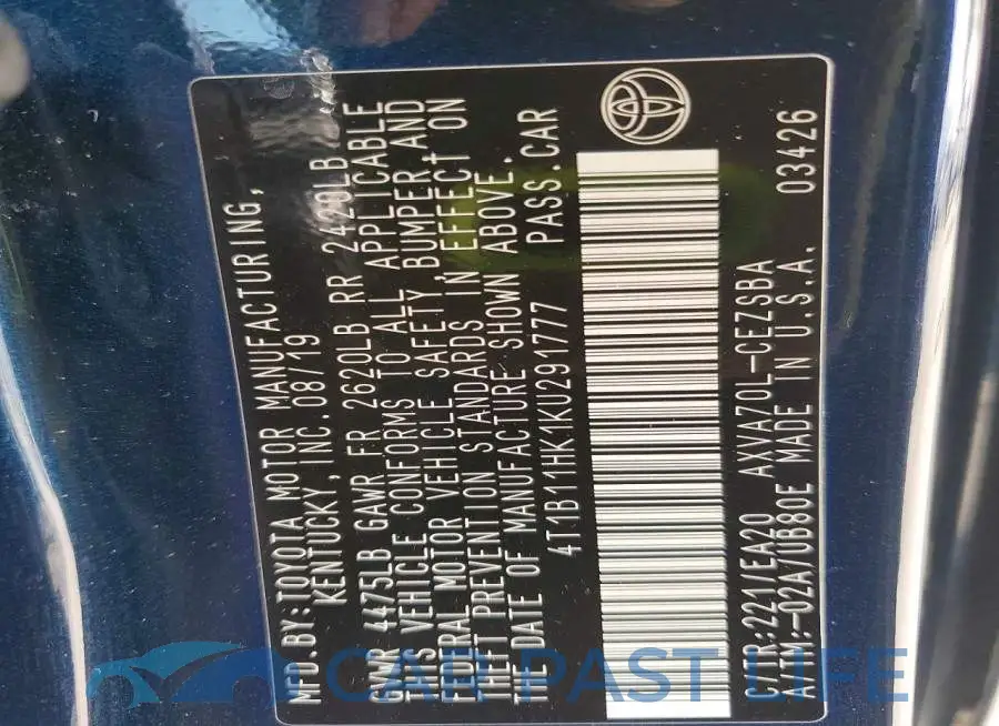 4T1B11HK1KU291777# 12