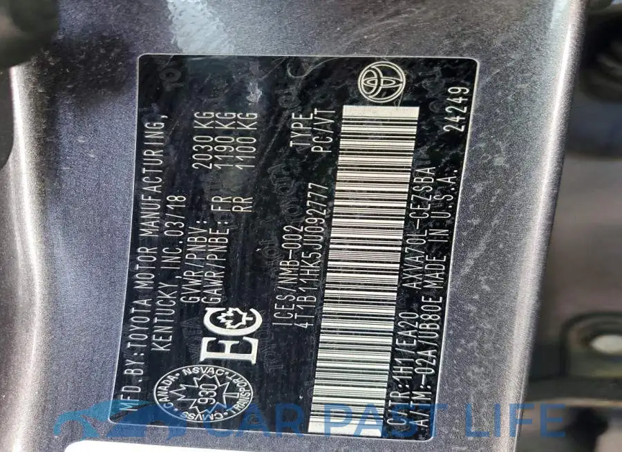 4T1B11HK5JU092777# 12
