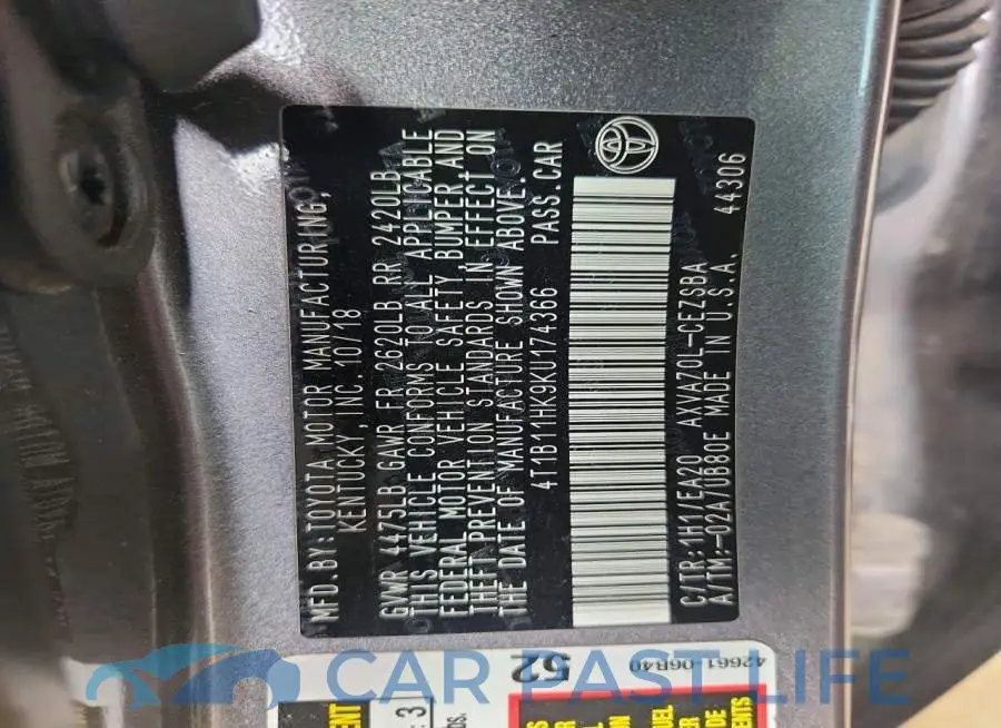 4T1B11HK9KU174366# 12