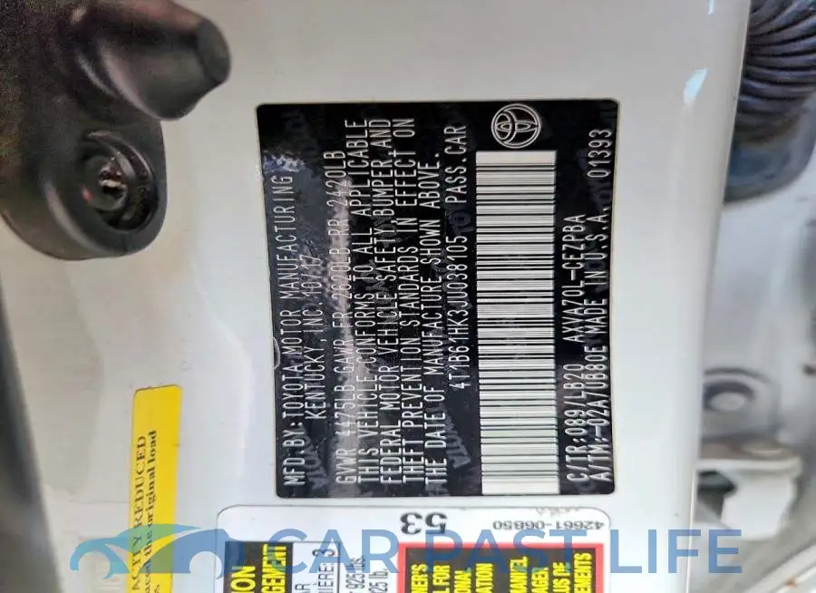 4T1B61HK3JU038105# 12