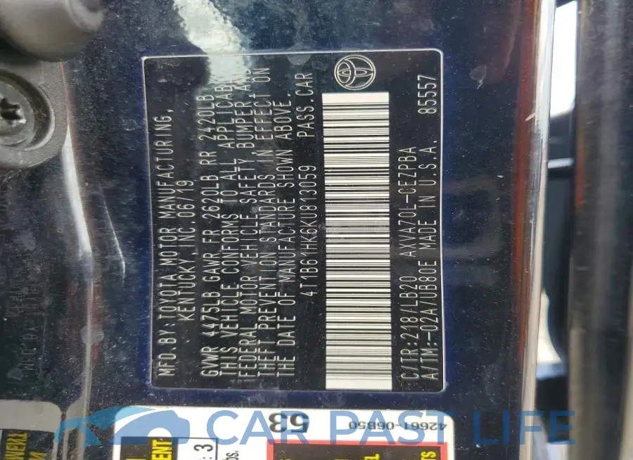 4T1B61HK6KU813059# 12