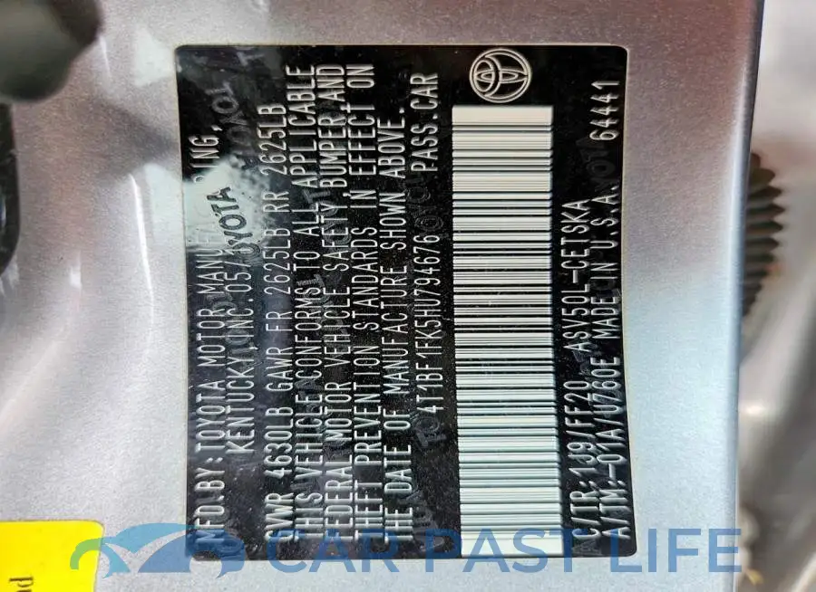 4T1BF1FK5HU794676# 12