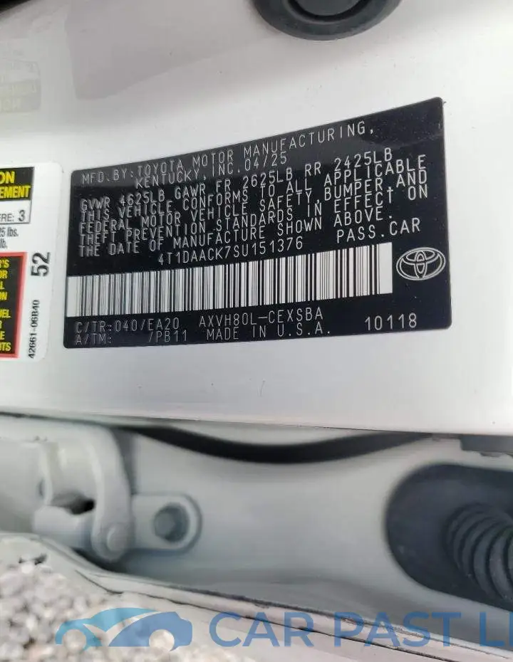 4T1DAACK7SU151376# 12