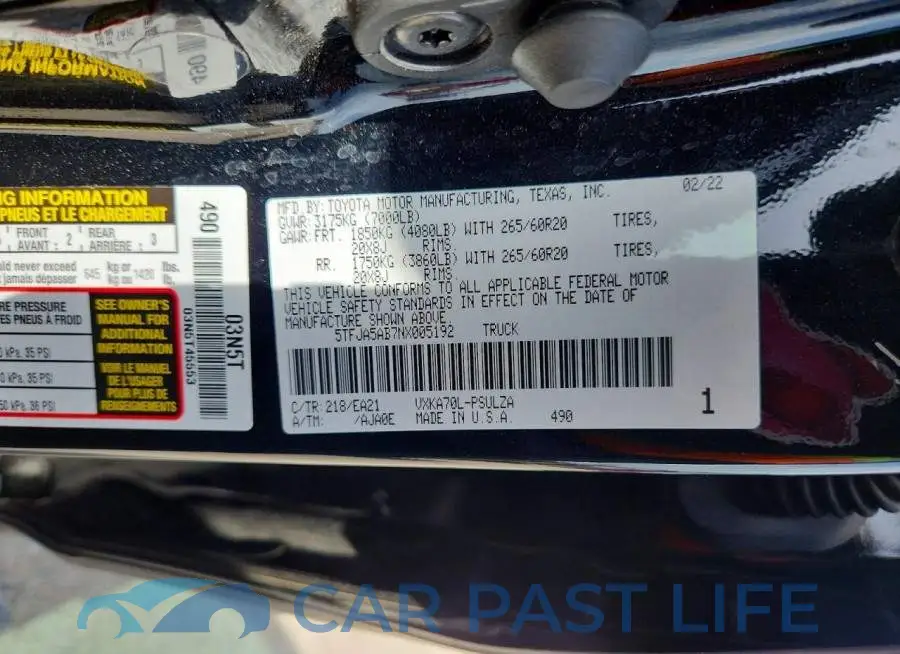 5TFJA5AB7NX005192# 12