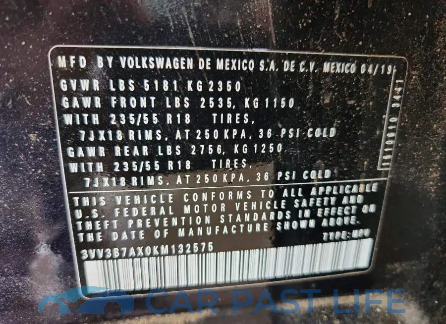 3VV3B7AX0KM132575# 13