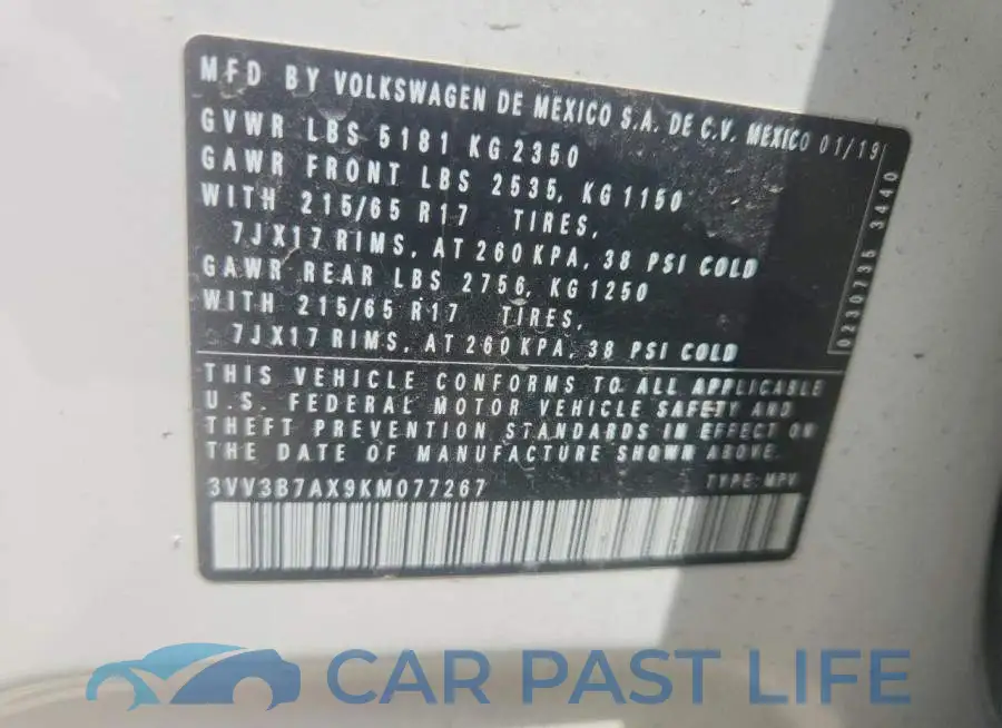 3VV3B7AX9KM077267# 12