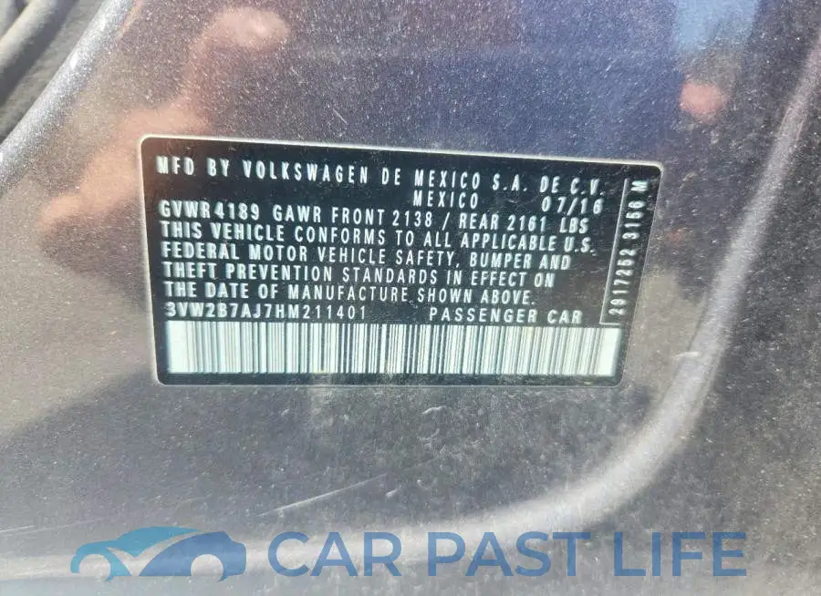 3VW2B7AJ7HM211401# 12