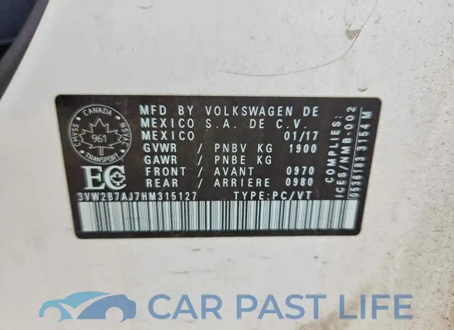 3VW2B7AJ7HM315127# 12