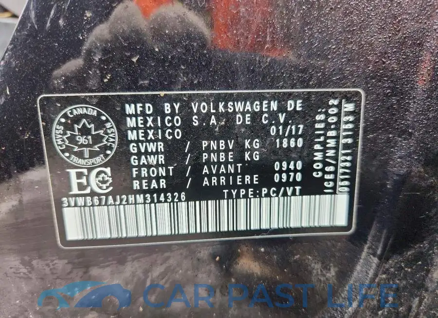 3VWB67AJ2HM314326# 12
