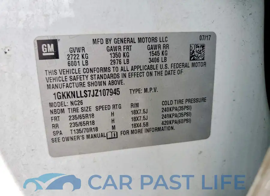 1GKKNLLS7JZ107945# 12