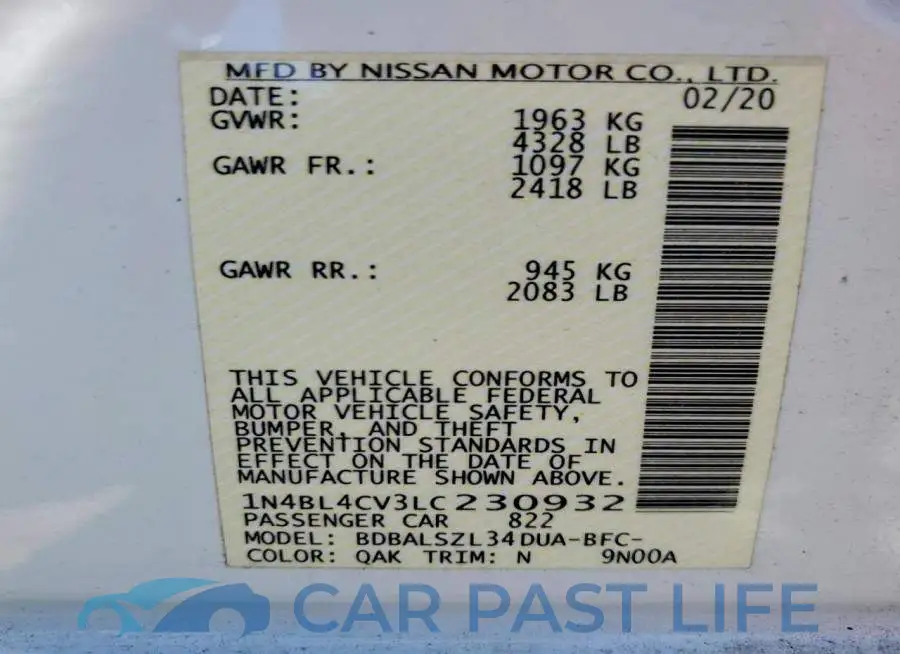 1N4BL4CV3LC230932# 13