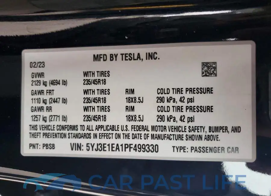 5YJ3E1EA1PF499330# 12