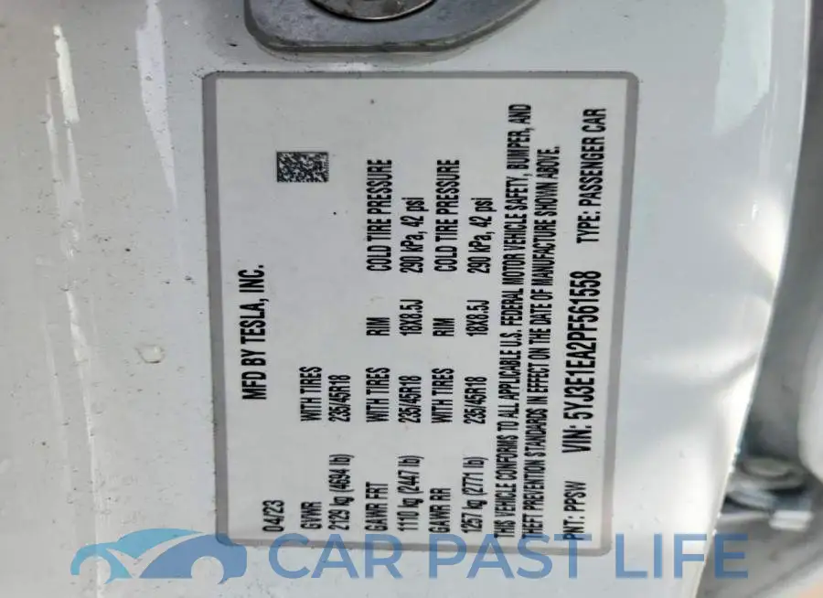 5YJ3E1EA2PF561558# 12