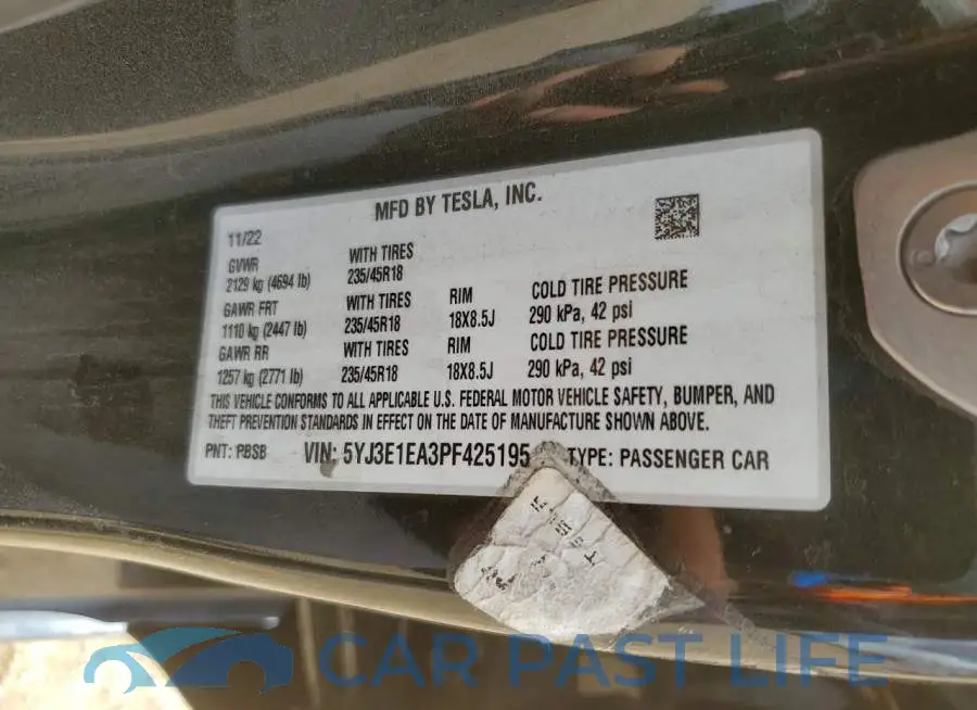 5YJ3E1EA3PF425195# 12