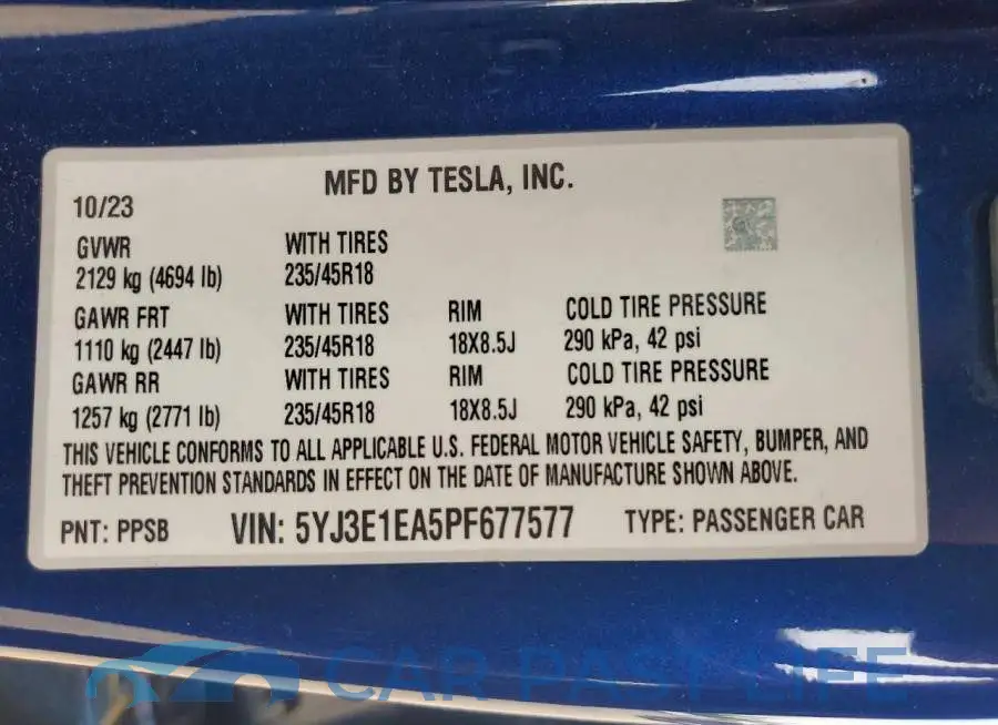 5YJ3E1EA5PF677577# 12