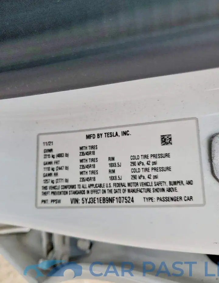 5YJ3E1EB9NF107524# 12